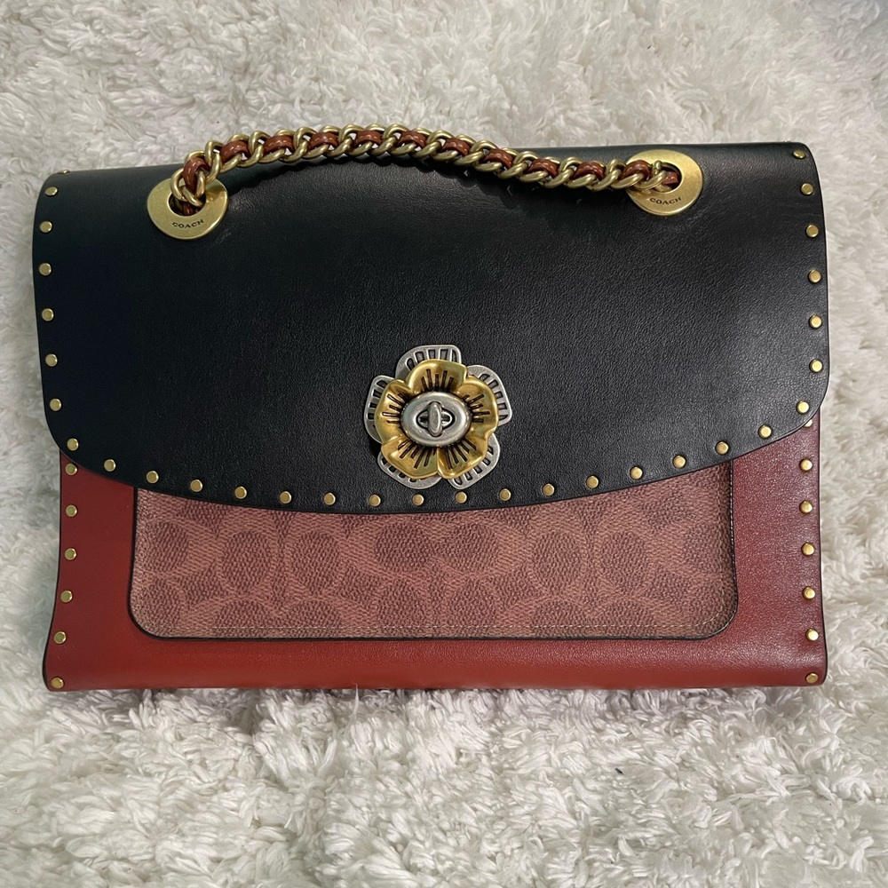 Coach Parker 26 with Rivets and Snakeskin Details in black sig canvass